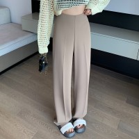 高级感西装裤女春夏新款高腰垂感阔腿裤宽松双扣显瘦窄版拖地长裤