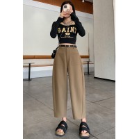 2024春夏新款高腰阔腿裤女宽松裤子显瘦休闲哈伦裤口袋设计雅痞