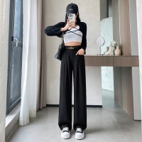 西装阔腿女2024春季宽松休闲高腰显瘦直筒裤垂坠感拖地