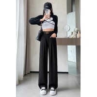 西装阔腿女2024春季宽松休闲高腰显瘦直筒裤垂坠感拖地