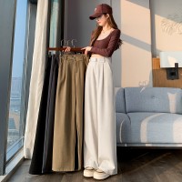 亚麻西装阔腿裤女2024春夏新款直筒宽松显瘦小个子高腰垂感拖地款