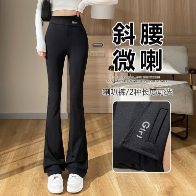 <!--马蹄微喇西装裤女2024新款春夏季高腰显瘦小个子休闲喇叭裤-->