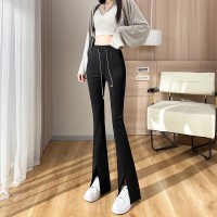 开叉喇叭裤女春夏新款胖mm大码裤高腰显瘦小个子休闲微喇裤