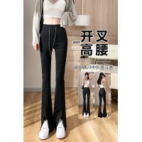 开叉喇叭裤女春夏新款胖mm大码裤高腰显瘦小个子休闲微喇裤