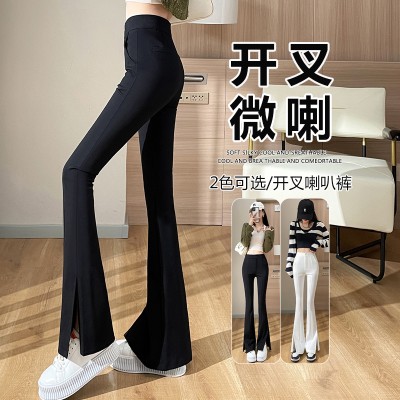 <!--开叉喇叭裤女春夏高腰显瘦西装裤拖地休闲垂感小个子微喇裤-->