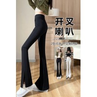 开叉喇叭裤女春夏高腰显瘦西装裤拖地休闲垂感小个子微喇裤