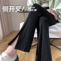 侧开叉喇叭裤女春装小个子高腰显瘦拖地休闲黑色西装微喇裤