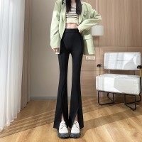 侧开叉喇叭裤女春装小个子高腰显瘦拖地休闲黑色西装微喇裤