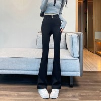 哥弟面料西装微喇裤女春季喇叭裤子女新款高腰显瘦西装女裤