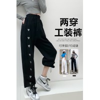 美式工装运动裤女春夏新款宽松束脚小个子高腰阔腿裤休闲卫裤