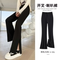 开叉微喇西装裤女2024春夏新款黑色高腰显瘦垂感拖地喇叭裤