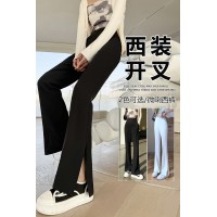 开叉微喇西装裤女2024春夏新款黑色高腰显瘦垂感拖地喇叭裤