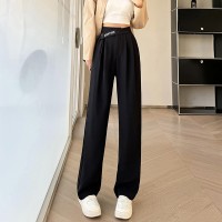 黑色西装裤子春夏款宽松大码阔腿长裤小个子垂感窄版直筒西装裤