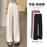 黑色裤子女宽松高腰阔腿长裤小个子高级垂感窄版直筒西装裤