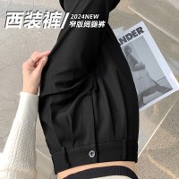 黑色裤子女宽松高腰阔腿长裤小个子高级垂感窄版直筒西装裤