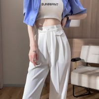 窄版阔腿裤女高级感垂感西装裤小个子西裤夏季薄款直筒裤子