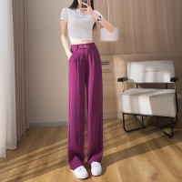 窄版裤子女春夏拖地高级垂感阔腿裤小个子宽松直筒西装裤夏