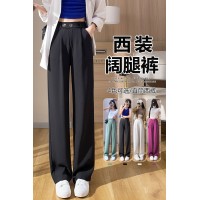 窄版裤子女春夏拖地高级垂感阔腿裤小个子宽松直筒西装裤夏