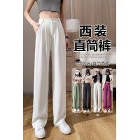 白色西装裤春夏款高级垂感直筒拖地裤小个子窄版冰丝阔腿裤