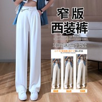 黑色西装阔腿裤小个子裤子春夏高腰垂感大码显高窄版直筒裤