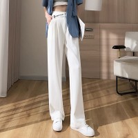 黑色西装阔腿裤小个子裤子春夏高腰垂感大码显高窄版直筒裤