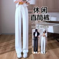 西装裤女新款窄版冰丝阔腿裤前中缝高垂感显瘦薄拖地休闲裤