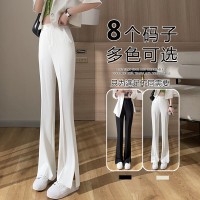 垂感开叉喇叭裤女春夏薄款高腰显瘦拖地休闲黑色西装微喇裤