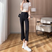 九分微喇叭裤女春季高腰显瘦黑色新款八分小个子西装裤开叉