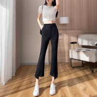 九分微喇叭裤女春季高腰显瘦黑色新款八分小个子西装裤开叉
