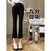黑色西装喇叭裤春夏款高腰直筒休闲法棍裤百搭九分烟管裤子