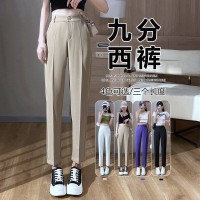 西装裤女直筒垂感九分烟管裤小个子休闲黑色职业工作西服裤