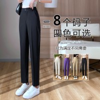 西装裤女直筒垂感九分烟管裤小个子休闲黑色职业工作西服裤