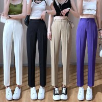 西装裤女直筒垂感九分烟管裤小个子休闲黑色职业工作西服裤