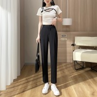 西装裤女直筒垂感九分烟管裤小个子休闲黑色职业工作西服裤