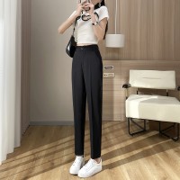 西装裤女直筒垂感九分烟管裤小个子休闲黑色职业工作西服裤
