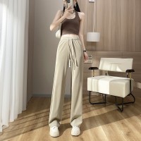 白色冰丝窄版阔腿裤针织高腰垂感显瘦休闲小个子直筒长裤子