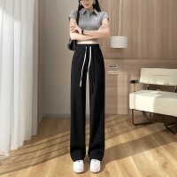 白色冰丝窄版阔腿裤针织高腰垂感显瘦休闲小个子直筒长裤子