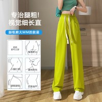 新款春夏运动裤女小个子宽松阔腿裤显瘦冰丝直筒裤休闲卫裤