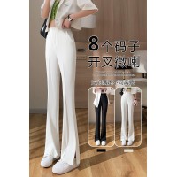 喇叭裤女新款高腰显瘦小个子西装高级感垂感侧开叉微喇裤子