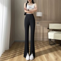 开叉西装裤女夏季新款高腰垂感喇叭裤宽松显瘦休闲微喇裤