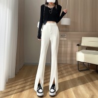 开叉西装裤女夏季新款高腰垂感喇叭裤宽松显瘦休闲微喇裤
