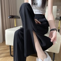 开叉西装裤女夏季新款高腰垂感喇叭裤宽松显瘦休闲微喇裤