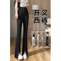 开叉西装裤女夏季新款高腰垂感喇叭裤宽松显瘦休闲微喇裤