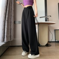 亚麻新中式风盘扣阔腿裤女2024夏季新款高腰垂感窄版阔腿休闲