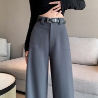亚麻西装阔腿裤女2024春夏新款直筒宽松显瘦小个子高腰垂感拖地裤