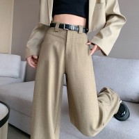 亚麻西装阔腿裤女2024春夏新款直筒宽松显瘦小个子高腰垂感拖地裤