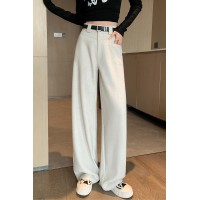 亚麻西装阔腿裤女2024春夏新款直筒宽松显瘦小个子高腰垂感拖地裤