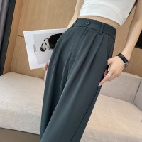 窄版阔腿裤女胖mm大码高腰垂感冰丝直筒高级感西装裤薄款夏