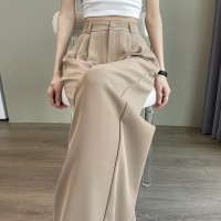 窄版阔腿裤女胖mm大码高腰垂感冰丝直筒高级感西装裤薄款夏