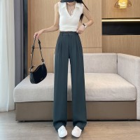 窄版阔腿裤女胖mm大码高腰垂感冰丝直筒高级感西装裤薄款夏